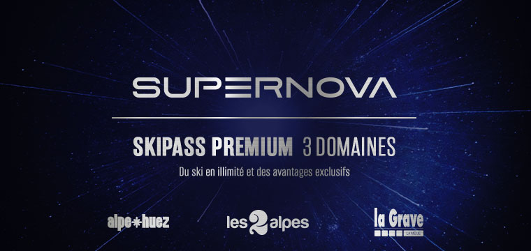 Supernova, le skipass 3 domaines Les 2 Alpes, l'Alpe d'Huez, La Grave
