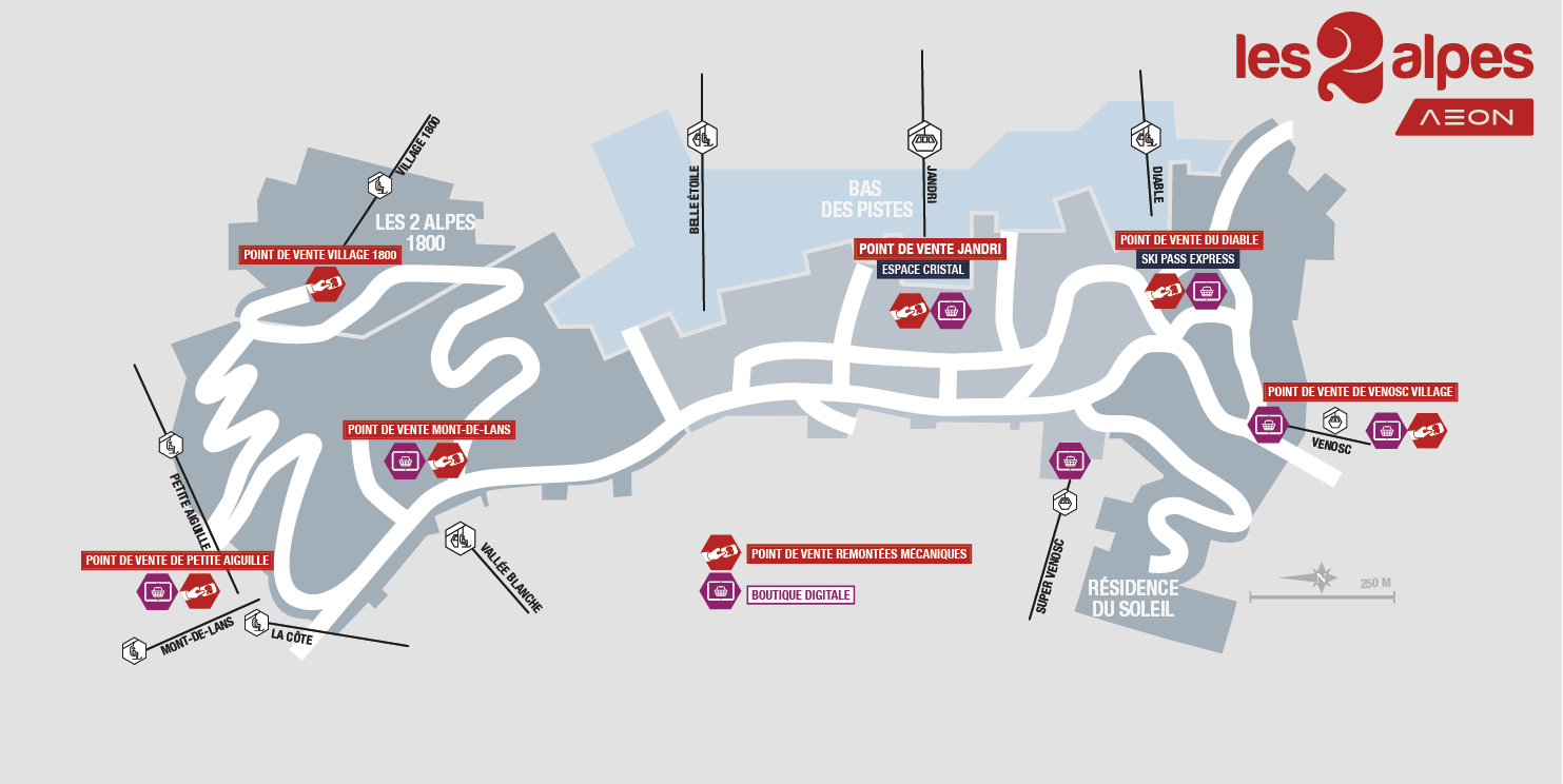 Plan des points de ventes skipass | Les 2 Alpes