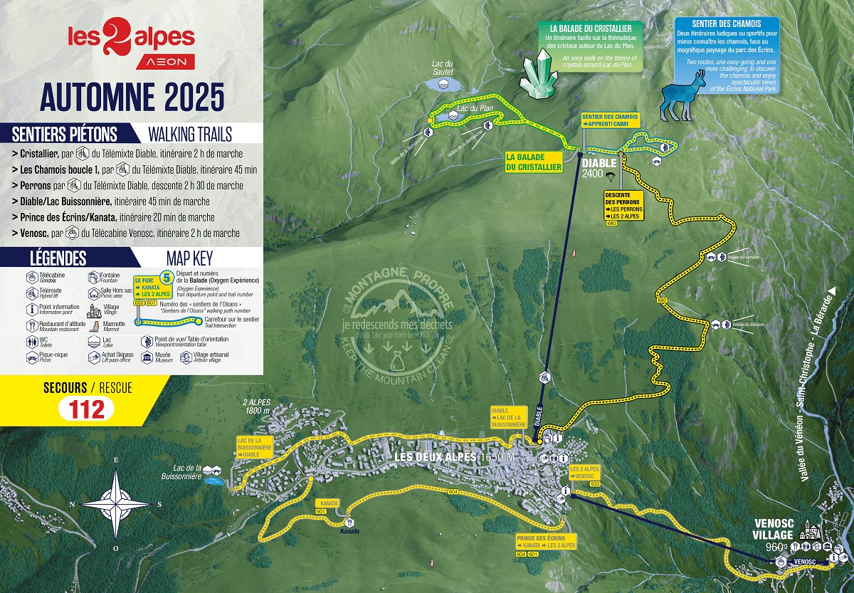Plan des balades et randonnées piétonne pendant la Toussaint | Les 2 Alpes