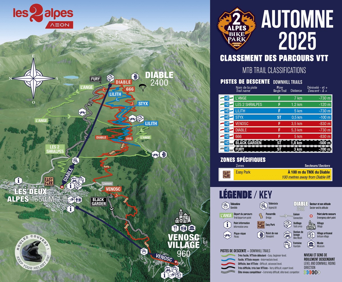 Plan des pistes VTT Toussaint | Les 2 Alpes