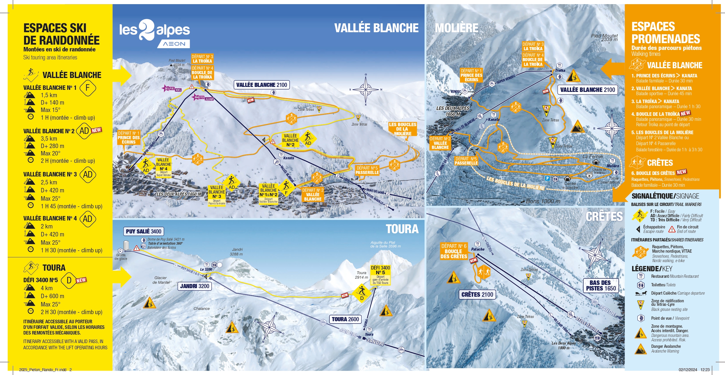 Itinéraires ski de randonnées et parcours piétons aux 2 Alpes